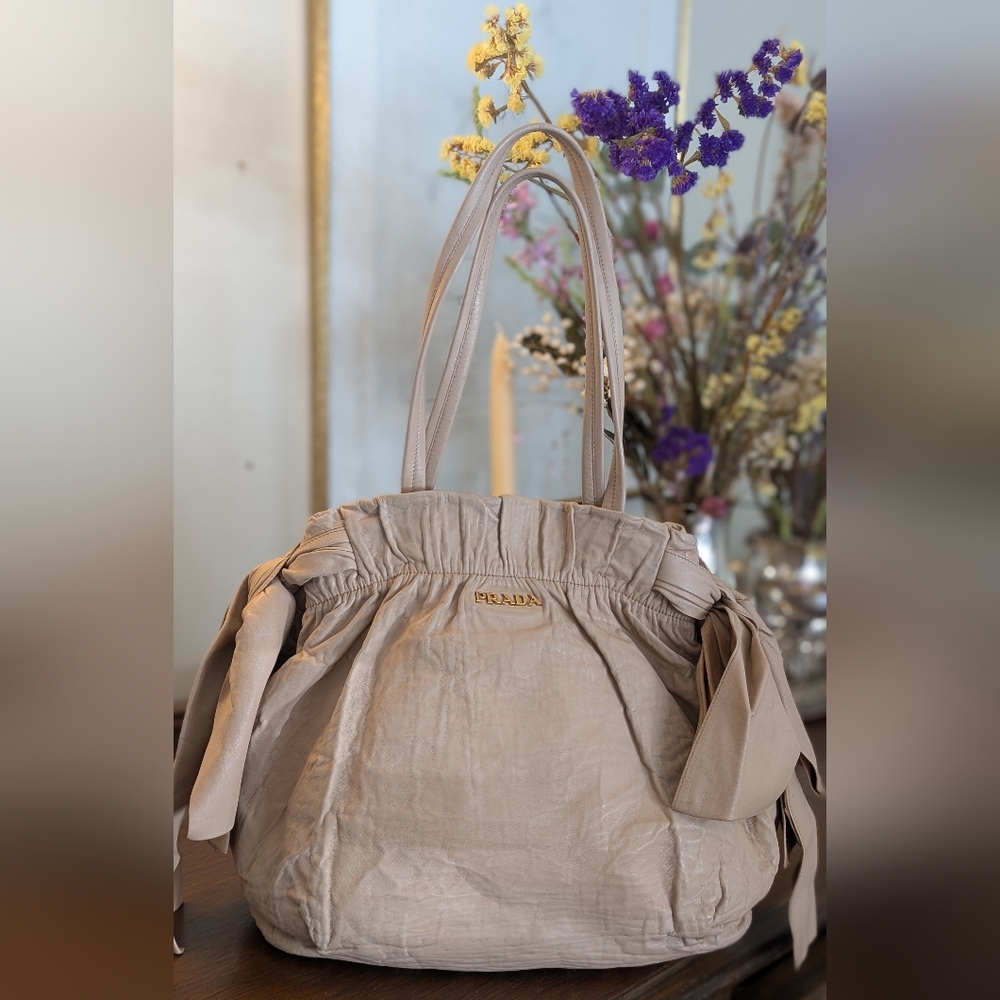 Prada‎ Light Tan Nappa leather Bow Shoulder Bag
